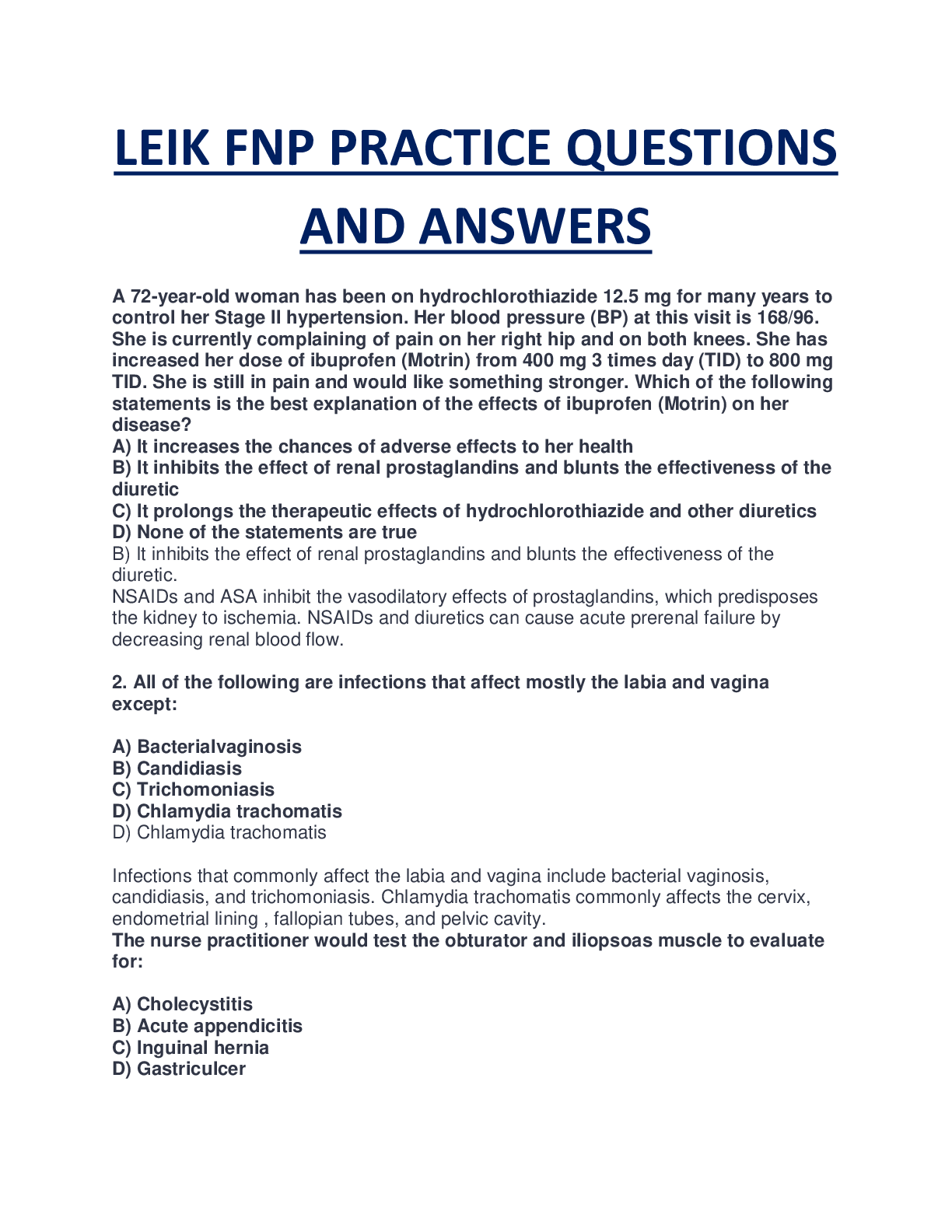 Preview image for LEIK FNP EXAM PPRACTICE QUESTIONS AND ANSWERS NEW GUIDE RATED A+ |100% VERIFIED.